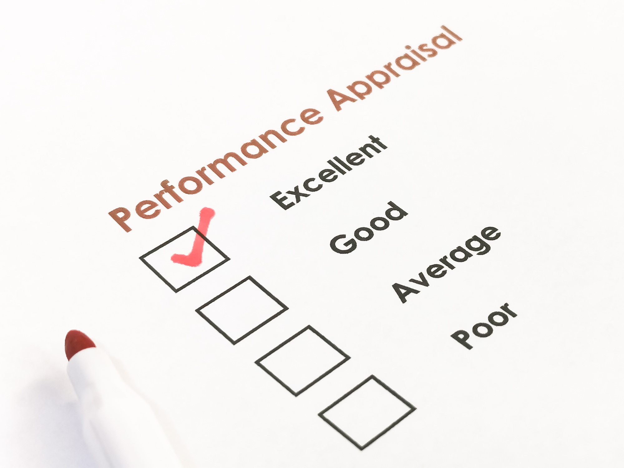 Performance appraisal with details and blank checkbox.